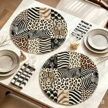 1/4/6pcs African Animal Patchwork Leopard & Zebra Hand-Painted Pattern Placemats, Suitable For Home Kitchen, Made Of Polyester Fiber, Kitchen Table Decoration And Party Scene Decoration - Multicolor - View 2