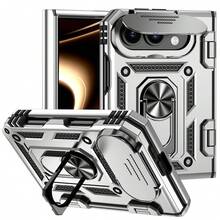 SKJL Hockproof Rugged Armor Case Compatible With Iphone Duo Fro Samung Galaxy Z Fold 8 Utra Fold8 Fold7 Fold 6 Fold 5 Foldable Phone, Slide Camera Protection Cover, Built‑In Metal Ring Kickstand Full Body Drop‑Proof Phone - Silver - View 3