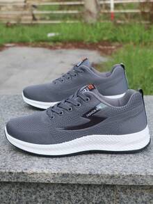 Men's Mesh Athletic Shoes, Breathable Anti-Odor Casual Sneakers, Versatile Running Shoes, Non-Slip Fashion All-Season Style - Grey - View 3
