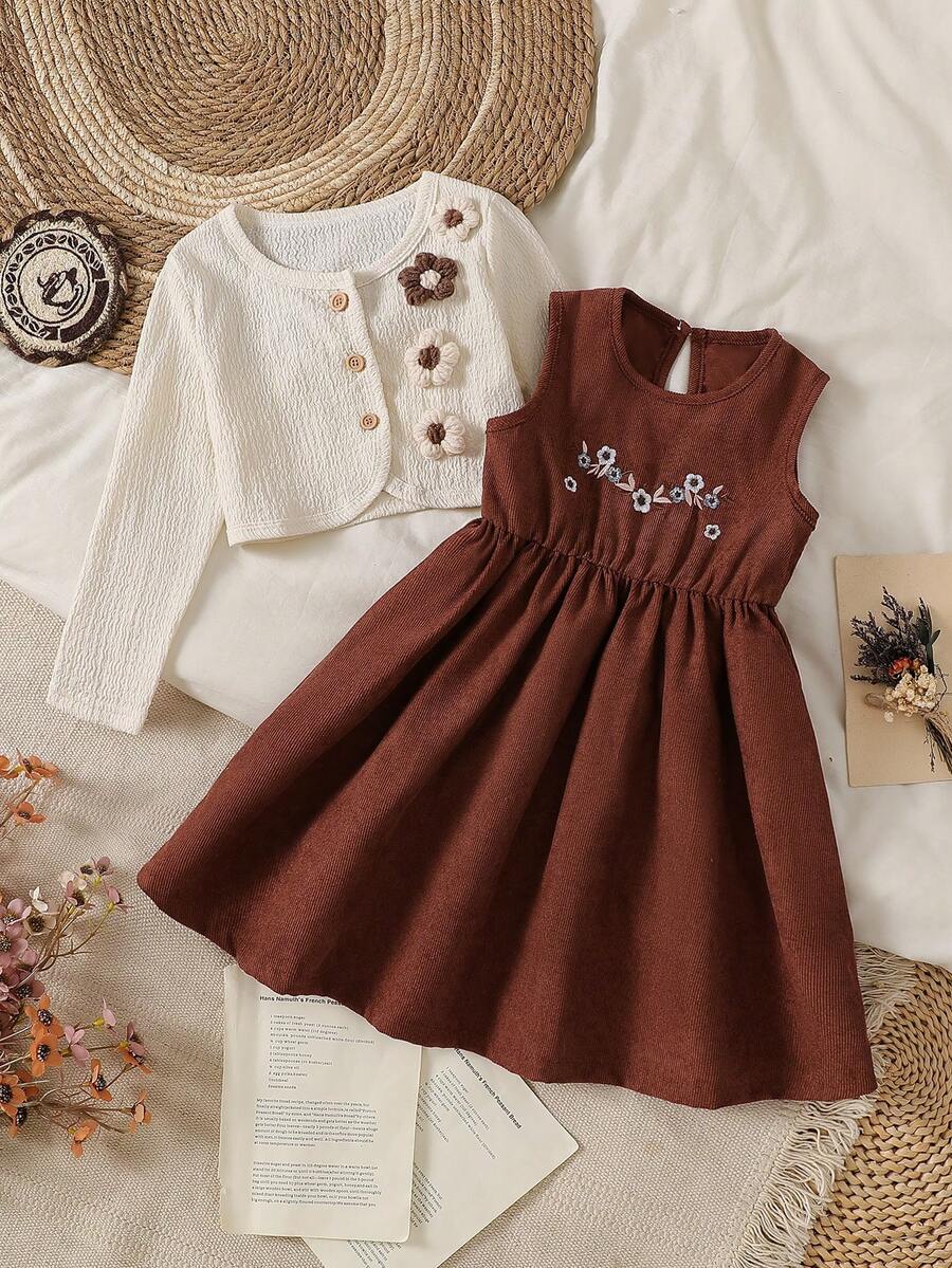 Girls' Dress Set, Spring/Autumn New Fashionable Casual Princess Dress, 2 Pieces Outfit - Multicolor - View 1