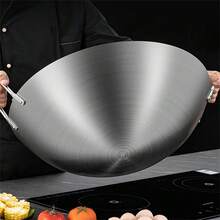 Commercial Thick Stainless Steel Wok; Large Capacity Deep Bottom Design; High Temperature And Corrosion Resistant; Non-Coated Body; Suitable For Home Kitchens, Catering Kitchens, Outdoor Camping, Wild Cooking; Practical Cooking Cookware. - View 5