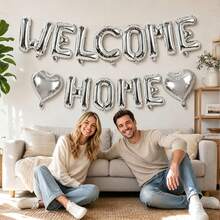 Gold Black Silver WELCOME_HOME Letter Banner Heart Balloon Welcome Home Foil Letter Balloon Banner Decoration - Multicolor - View 8