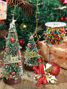 1pc 1/5M Christmas Plastic Decorative String Bead Chain, Miniature Plastic Imitation String Lights In Red, Blue, Green, Yellow, And Orange For Christmas Tree, New Year, DIY Craft Decor, Miniature Scene Decorations - Multicolor - View 2