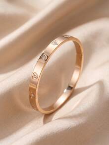 5/1pc Gold Hinge Bracelet, Rhinestone Shell Floral Roman Numeral Details, Suitable For Daily Layering - Gold - View 18
