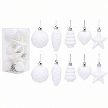 10Pcs Flocked Ornaments For Christmas Tree Holiday Hanging Decorations - White - View 6