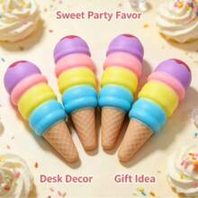 1pc Realistic Rainbow Ice Cream Slow Rebound Squeeze Toy, Cartoon Cone Stress Relief Toy, Desktop Decor Small Gift For Kids And Adults - Multicolor - View 4