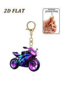 2D平面摩托車鑰匙圈，酷炫賽車設計，壓克力越野摩托車吊飾，適合掛鑰匙、背包、包包或行李，青少年與摩托車愛好者的理想選擇，摩托車騎士的完美禮物，適用於生日派對、越野摩托車主題派對、賽車活動、派對小禮物、開學禮物、教師節禮物、萬聖節與聖誕節禮物 - 彩色 - 查看 13