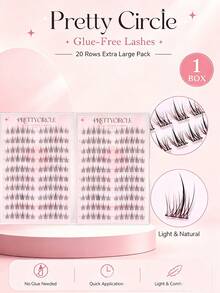 WANPIN Glue-Free 20 Rows 9-11mm Gold C Curl Segmented Cluster False Eyelashes, Transparent Lash Stem, Ready To Wear & Reusable, Suitable For Beginners, Soft Comfortable Non-Irritating, Natural Daily Commute Makeup Look - C - View 11