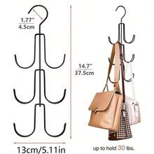 Multifunctional Hook, 3-Tier Handbag Rack, Space-Saving Home Closet Storage Shelf, Bedroom Organizer, Sturdy Durable Wardrobe Holder, Entryway Closet Shelf, White T-Shirt, Black Pants, Christmas Gift Idea, Winter Storage Organization - Multicolor - View 6
