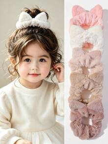 5pcs Set Baby Girl Children Autumn/Winter Cat Ear Plush Scrunchie Hair Ties, Simple Princess High Elasticity High Ponytail Hair Bands, Daily Use - Multicolor - View 6