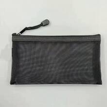 1/2 piezas Estuche para lápices de malla de nailon de gran capacidad en color negro, bolsa de almacenamiento para estudiantes, bolsa con cremallera para documentos y artículos de papelería - Talla única para todos - Ver 5
