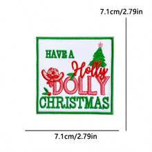 1 Pc Western Country Christmas Embroidered Iron On Patch, Cowboy Rodeo Santa Xmas Tree Cactus Pink Truck Car Bow Applique, Sew On Decor Patch For Denim Jacket Jeans Backpack Hat, Festive Holiday DIY Clothing Craft Gift - Multicolor - View 9
