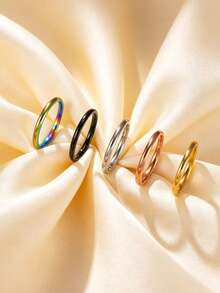 5pcs Women's Fashion Stainless Steel 2MM Wide Classic Rings - Multicolor - View 8
