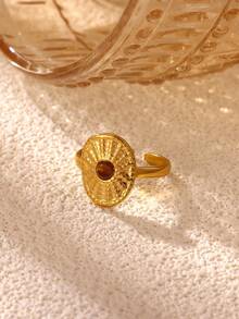 1pc Stainless Steel Vintage Sun Ring, Popular Personalized Round Ring Jewelry For Women - JZ10476 - View 3