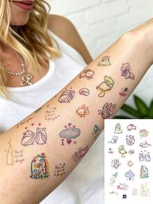 Colorful Cartoon Rabbit Cat Animal Series Temporary Waterproof Tattoo Stickers, Cute Dreamy Design, Suitable For Thighs Arms Back Chest, Ideal For Holiday Decoration And Photo Props, Lasts 2-5 Days - Multicolor - View 6