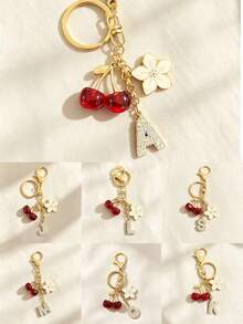 Móc khóa chữ đính đá phong cách ngọt ngào hình anh đào đỏ và hoa trắng, charm túi chữ DIY cá nhân hóa, mặt treo chìa khóa ô tô, móc khóa chữ hoa anh đào, charm chữ tiếng Anh đính đá lấp lánh, phụ kiện túi dễ thương, dây móc chìa khóa ô tô - Anh đào chữ cái - Xem 2