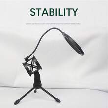 Desktop Tripod Microphone Stand With Pop Filter Flexible Hose, Adjustable Angle, Portable Microphone Holder For Live Streaming, Recording, Karaoke - one-size - View 3