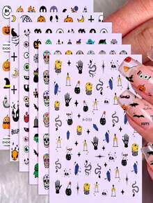 8Pcs 3D Halloween Mixed Design Nail Art Stickers,Skull Potion Bottle Snake Bat Pumpkin Happy Halloween Letter Nail Decals,DIY Manicure Decor For Halloween Party - Multicolor - View 2