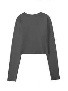 Girls Crew Neck Loose Long Sleeve Top, Fall   Winter Cotton Top, Girls Street Style Clothing - Grey - View 5