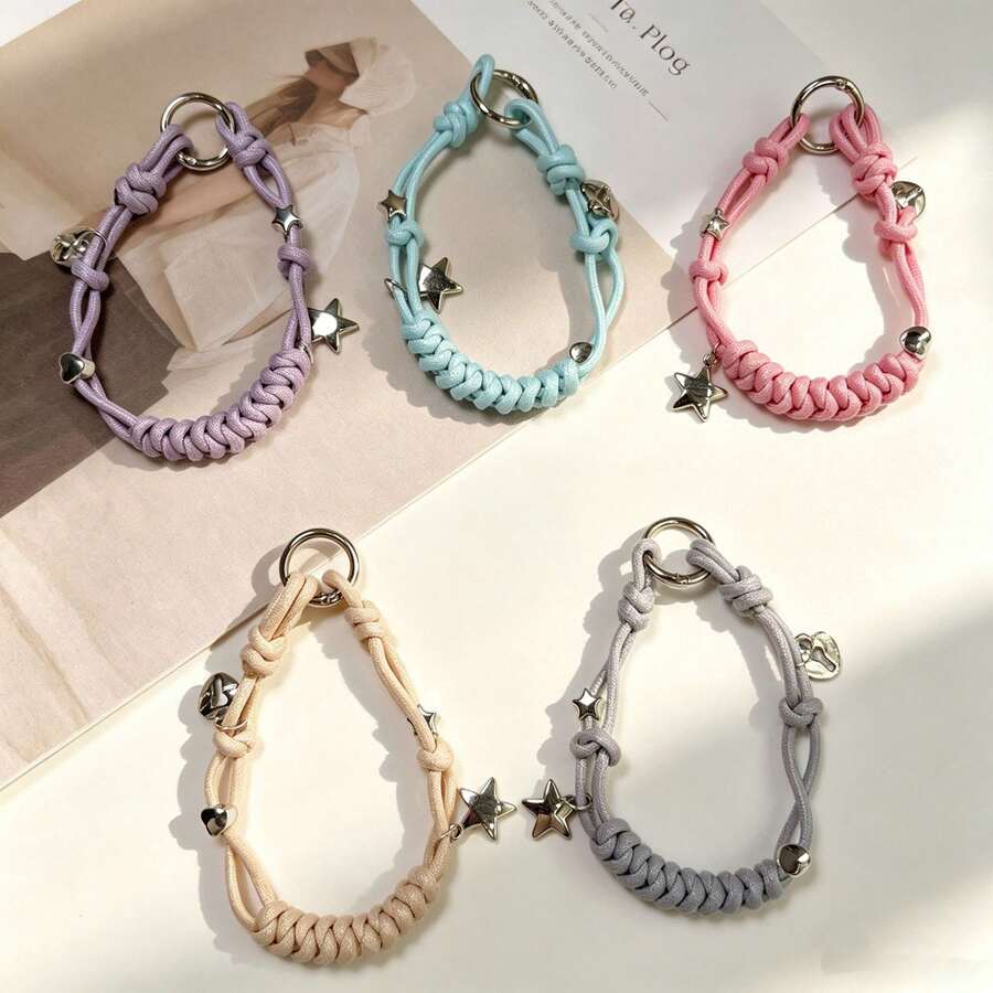 1pc Style Colorful Star Phone Lanyard Handmade DIY Braided Rope Diamond Knot Keychain Digital Lanyard - Multicolor - View 1