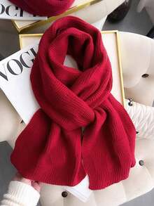 1pc Solid Color Knitted Couple Scarf, Simple Fashion Versatile Warm, Suitable For Autumn/Winter Outings - Cable Knit Scarf Burgundy - View 4