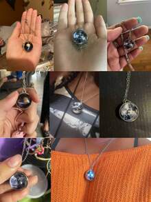 1入組太陽系統星球項鍊帶月亮,地球,土星,木星圖案玻璃圓頂吊墜 - moon - 查看 6