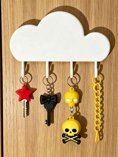 1件裝 Cloud HOME 壁掛式鑰匙收納架附掛鉤，免鑽孔，玄關收納裝飾，居家客廳裝飾