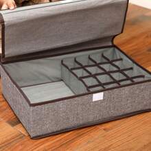 3/2/1pc Large Size Underwear & Socks Divider Storage Box With Lid, Minimalist Style Rectangular Foldable Underwear & Socks Storage Basket, Drawer-Style Divider Storage, Attractive Organizer Box, Suitable For Home And Dorm Use (17 Compartments) - Grey - View 3