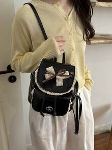 Ransel Vintage untuk Pelajar Wanita, Gaya Korea Serbaguna Minimalis Premium untuk Mahasiswa dan Pengguna Transportasi Umum - Hitam - View 3