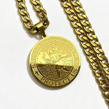 Catholic Saint Christopher Protect Us Round Pendant Necklace Unisex Stainless Steel Gold Color Amulet Jewelry Gift - Pendant Necklace - View 2