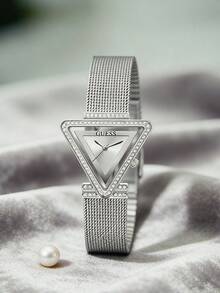 Guess Jam Tangan Analog Quartz Wanita dengan Desain Geometris, Bentuk Dial Lancip Menurun, Warna Hangat, Tali Jam Tangan Jala Logam, Garis Kristal, Desain Berani, Gaya Kantor/Perjalanan, Hadiah untuk Istri - Satu-Ukuran - View 8