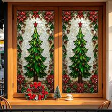 1/3pcs Christmas Window Cling, Static Cling Removable, Stained Glass Style Christmas Tree Bauble Poinsettia Decals For Glass Window, Door, Christmas Window Decor - Christmas Frosted Sticker - View 7