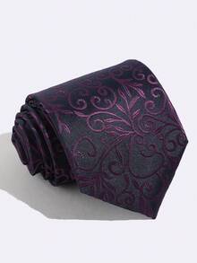 1pc Purple Base Vintage Floral Jacquard Shiny Tone Formal Party Dress Shirt Decorative Tie - Multicolor - View 1