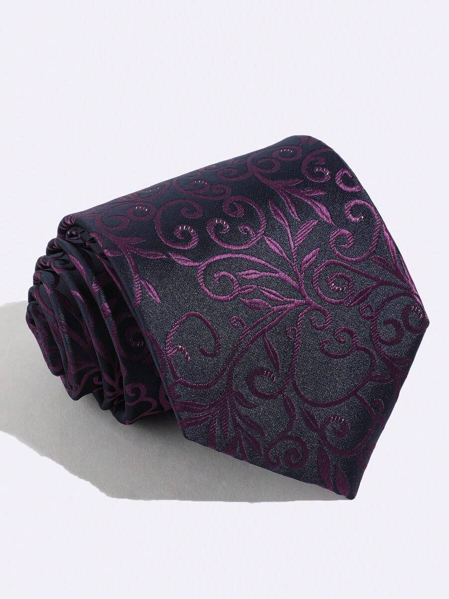 1pc Purple Base Vintage Floral Jacquard Shiny Tone Formal Party Dress Shirt Decorative Tie - Multicolor - View 1