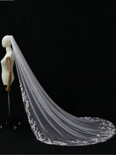 New Bridal Leaf Lace Floral Design Travel Photography Veil, Main Wedding Dress Headpiece, Mori Style Floor-Length Church Veil