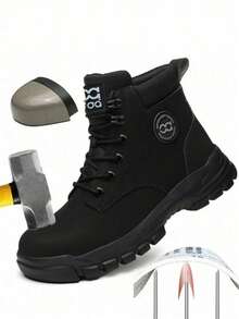 Men's Work Shoes Outdoor Sports Steel Toe Boots, Plus Size Men's High-Top Lace-Up Work Boots, Construction Site Building Gardening Work Shoes, Suitable For Spring Summer Autumn Winter - Multicolor - View 3