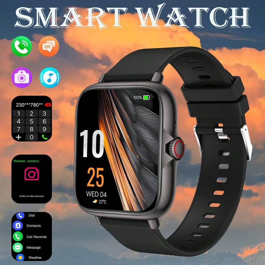 SmartWatch 新款熱銷智慧手錶：中性矽膠錶帶，支援通話/接聽、計步、卡路里追蹤、多種運動模式、遠端拍照、音樂控制、鬧鐘提醒與訊息通知。180mAh 鋰電池多功能運動智慧手錶，適合送給情侶、長輩、朋友、同學等場合的禮物