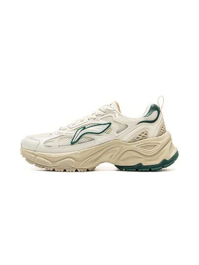 LI-NING Li Ning Low Top Women's Casual Shoes, White/Green Mesh Lace-Up Comfort Sneakers For Daily Wear