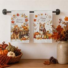 MEMNUN 2 Pcs Autumn Dog Golden Retriever Corgi Pumpkin Maple Leaf Printed Kitchen Towels Dish Cloths, Ultra-Fine Microfiber Polyester Material, Happy Fall Autumn Pet Theme Autumn Harvest Decoration Hand Towels Thanksgiving Home Decor, Kitchen Decor, Fall Decor, Suitable For Restaurant Kitchen Home Decoration And Gift Giving, 40*60cm/45*70cm - Multicolor - View 8