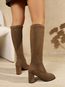 Women's High Heel Tall Boots, Autumn/Winter New Style, Elastic Slim Fit Knee-High Boots, Riding Boots - Camel - View 7