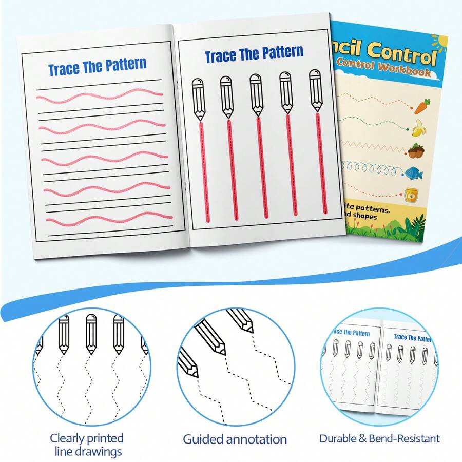 Pencil Control Tracing Notebook, Learning Patterns Lines And Shapes, Pre-Writing Handwriting Practice, Fine Motor Skills Activity Pages, Suitable For Early Learning Exercises At Home And In Classroom - Pencil Control Tracing - View 1