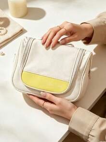 L'Occitane Beige And Lemon Yellow Spliced Handheld Makeup Bag Multi Zipper Pockets Cosmetic Storage Pouch For Travel Vacation Daily Outing Birthday Holiday Gift For Women LOCCITANE‑GIFT‑29 - White - View 5