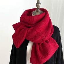 1pc Solid Color Knitted Couple Scarf, Simple Fashion Versatile Warm, Suitable For Autumn/Winter Outings - Cable Knit Scarf Burgundy - View 5