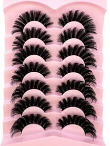 5 Pairs DD Voluminous Fluffy False Eyelashes, 8D Dense Faux Mink Hair Long Soft Thick Lashes For Eyelash Extension Makeup Look - Black - View 5