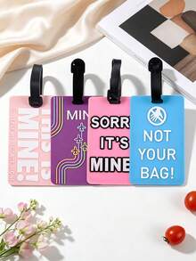 3PCS Funny Warning Text Pattern PVC Luggage Tags, Fashionable & Interesting Suitcase Identification Tags, Anti-Loss Boarding Hanging Accessories, Creative & Quirky Travel Luggage Label Accessories, Lightweight & Durable, Holiday Small Gifts - Multicolor - View 3