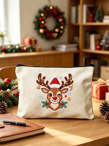 1pc Sweet & Playful Fabric Rectangular Makeup Bag, Embossed Bow Pattern With Label Patch, Zipper Closure Large Capacity Storage Bag, Soft Quilted Cosmetic Bag, Portable Organizer, Suitable For Daily Use, Travel, Bedroom And Back To School - Multicolor - View 16