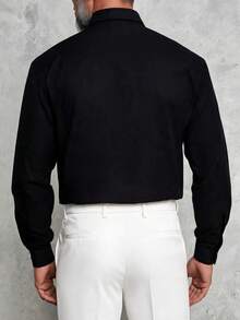 GOLDREDY Spring/Autumn New Chinese Style Deconstructed Asymmetric Diagonal Button Black Shirt For Men, Matte Draping Stand Collar Single Pocket Loose Drop Shoulder Niche Design Commute Long Sleeve Shacket - Black - View 5