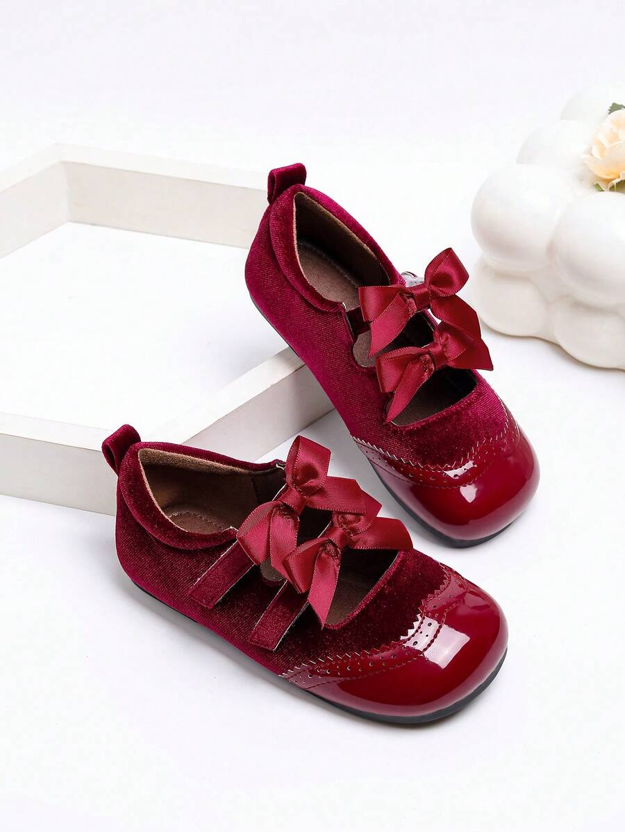 1 Pair Fashionable Beautiful Bow Flat Shoes For Girls Daily Wear - Burgundy - View 1