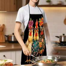 1pc Playful Floral Decor Chicken Pattern Apron, Suitable For Home Kitchen, Housework And Gift Giving - Multicolor - View 3