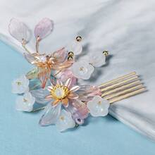 1pc Elegant Floral Hair Comb, Rhinestone & Leaf Decor Vintage Fairycore Hairpiece, Bridal Wedding Hair Accessory For Women - Multicolor - View 6